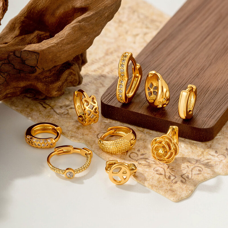 Verstile Heart Copper Gold Color Zircon Women's Hoop Earrings h5Picture5