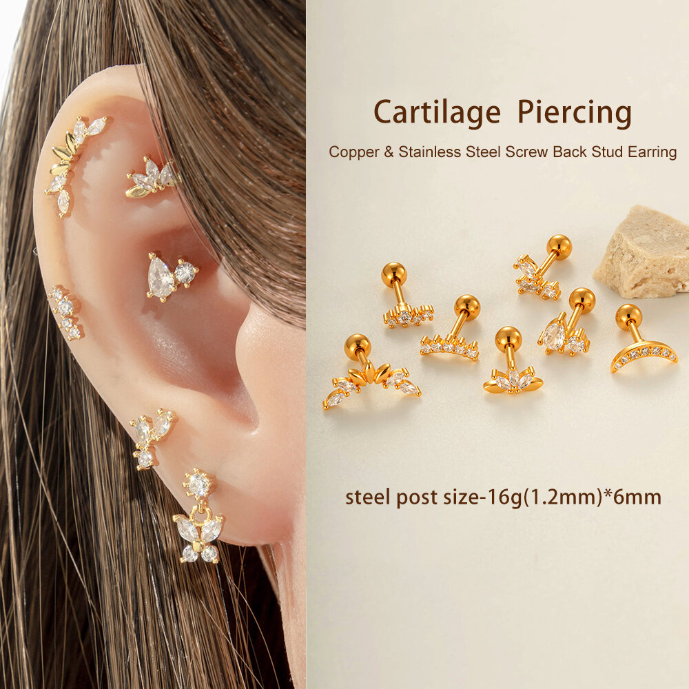 Lustrous Butterfly Copper Gold Color Waterproof&Anti-tarnish Zircon Women's Piercing Earrings h5 Picture5