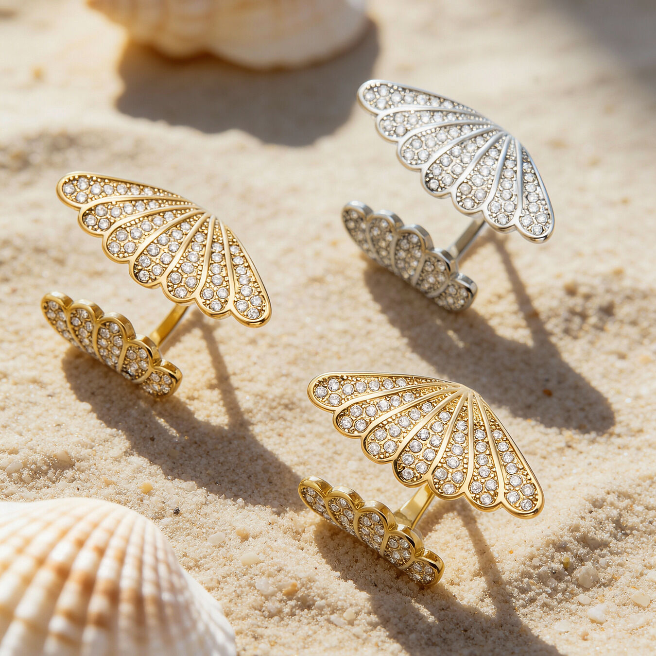 Ornate Shell Stainless Steel Waterproof Anti - Tarnish Gold Color Zircon Women's Gemstone Rings h5 Picture4