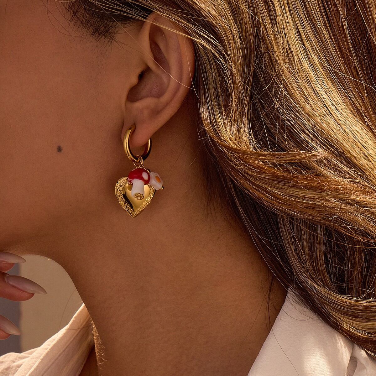 Romantic Red Heart Stainless Steel Waterproof Anti - Tarnish Gold Color Women's Jewelry Sets h5 Picture2
