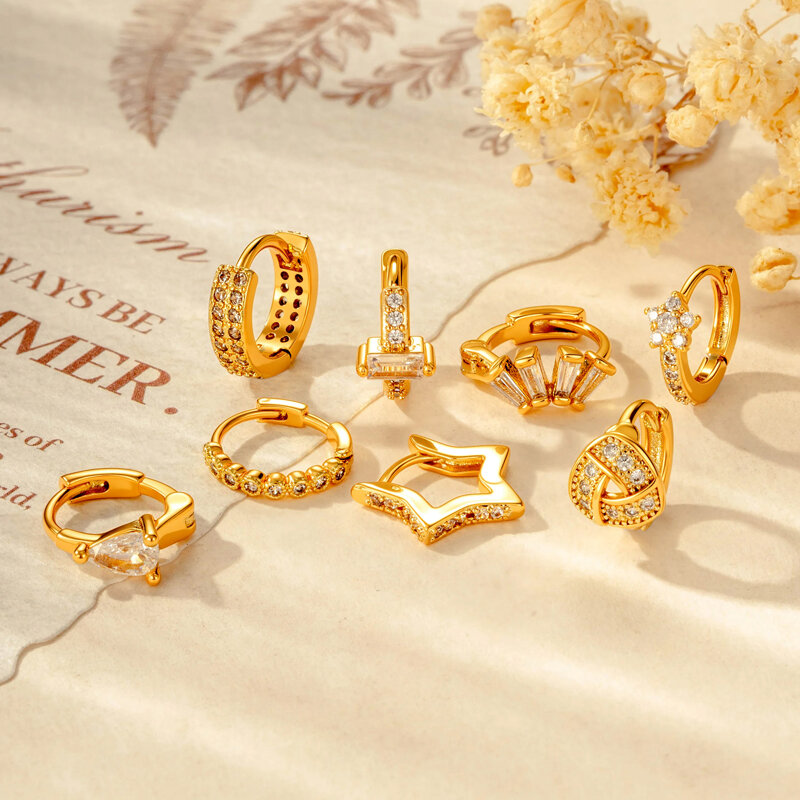 Geometric Figure Copper Gold Color Zircon Women's Hoop Earrings h5Picture5