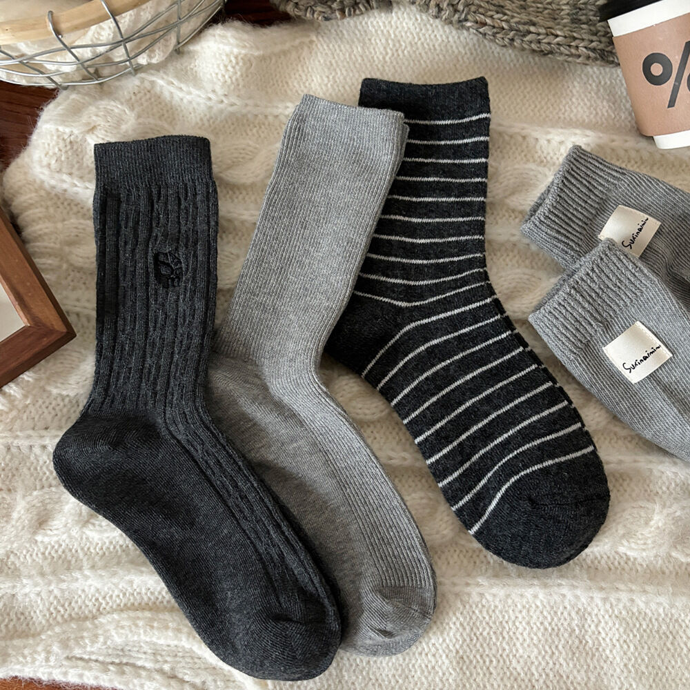 1 Pair  Casual  Versatile Grey - toned Pure Cotton  Mid-Calf Socks Picture3