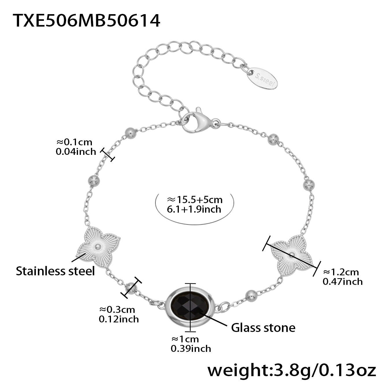 Txe506 - Black Faceted Stone Steel Bracelet, 15+5Cm Picture16