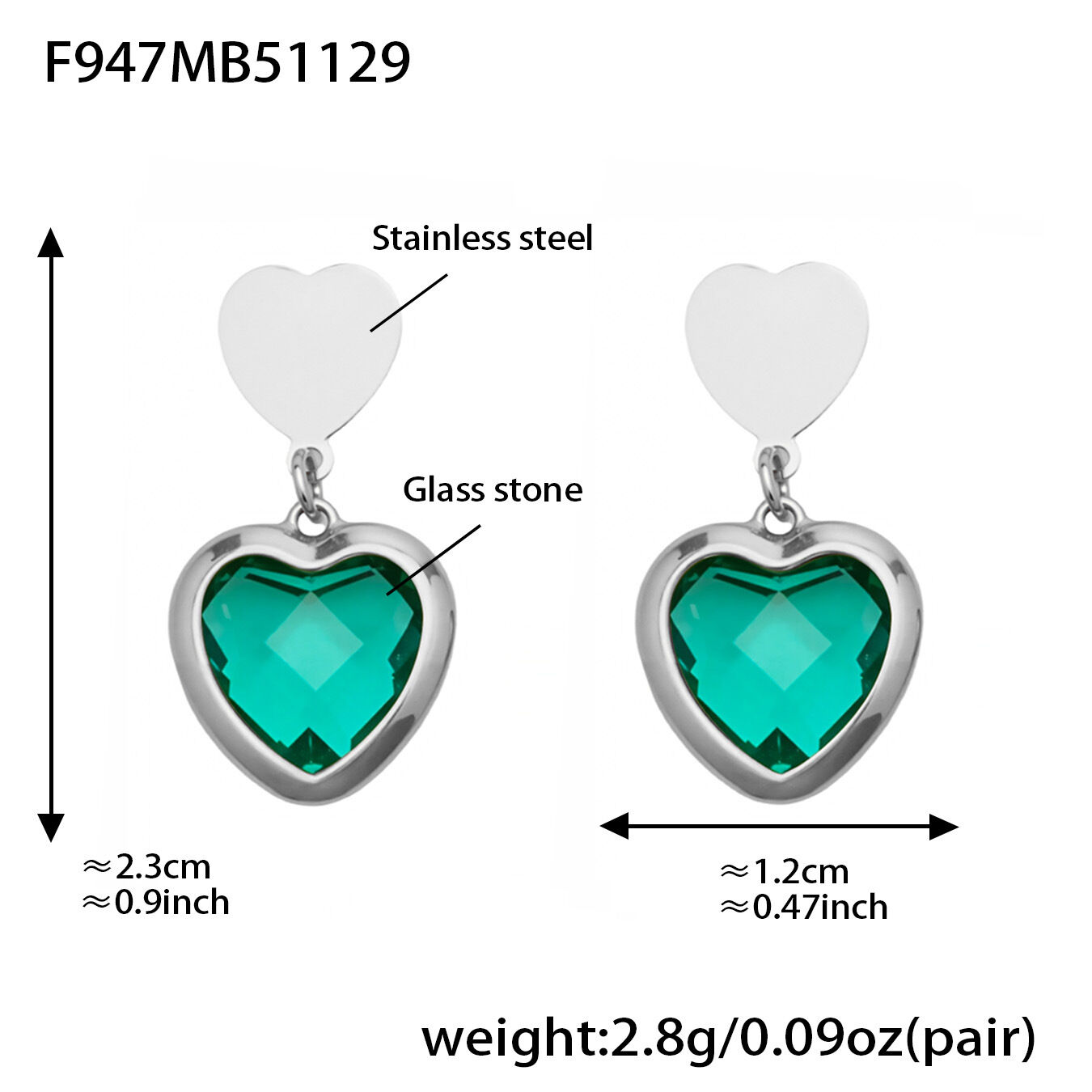 F947 - Light Green Faceted Stone Steel Earrings Picture23
