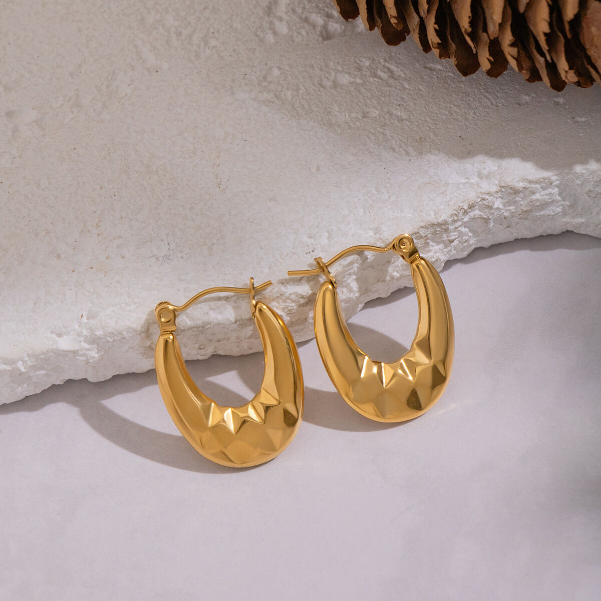 1 Pair Stainless Steel Waterproof Gold Color Hoop Earrings h5 Picture2