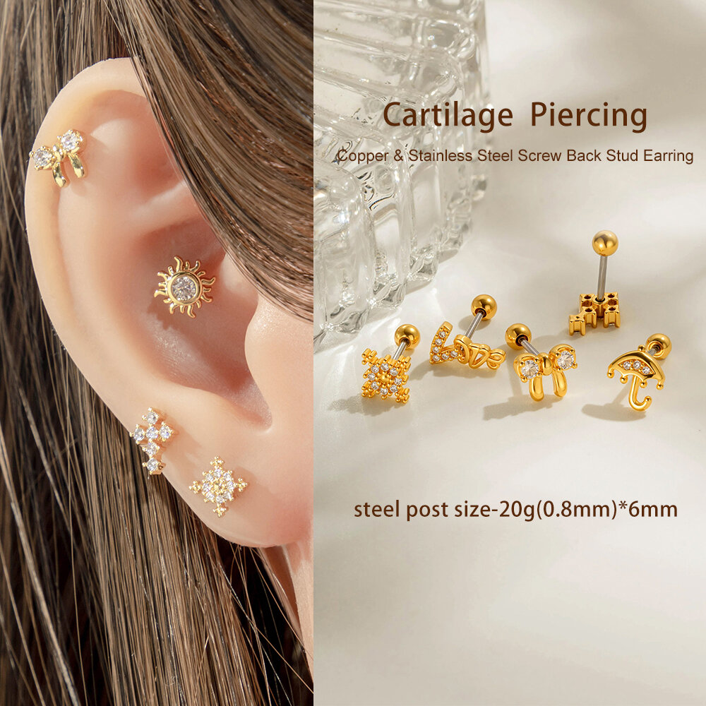 Exquisite Letter Star Copper Waterproof&Anti-tarnish Gold Color Zircon Women's Piercing Earrings Picture5