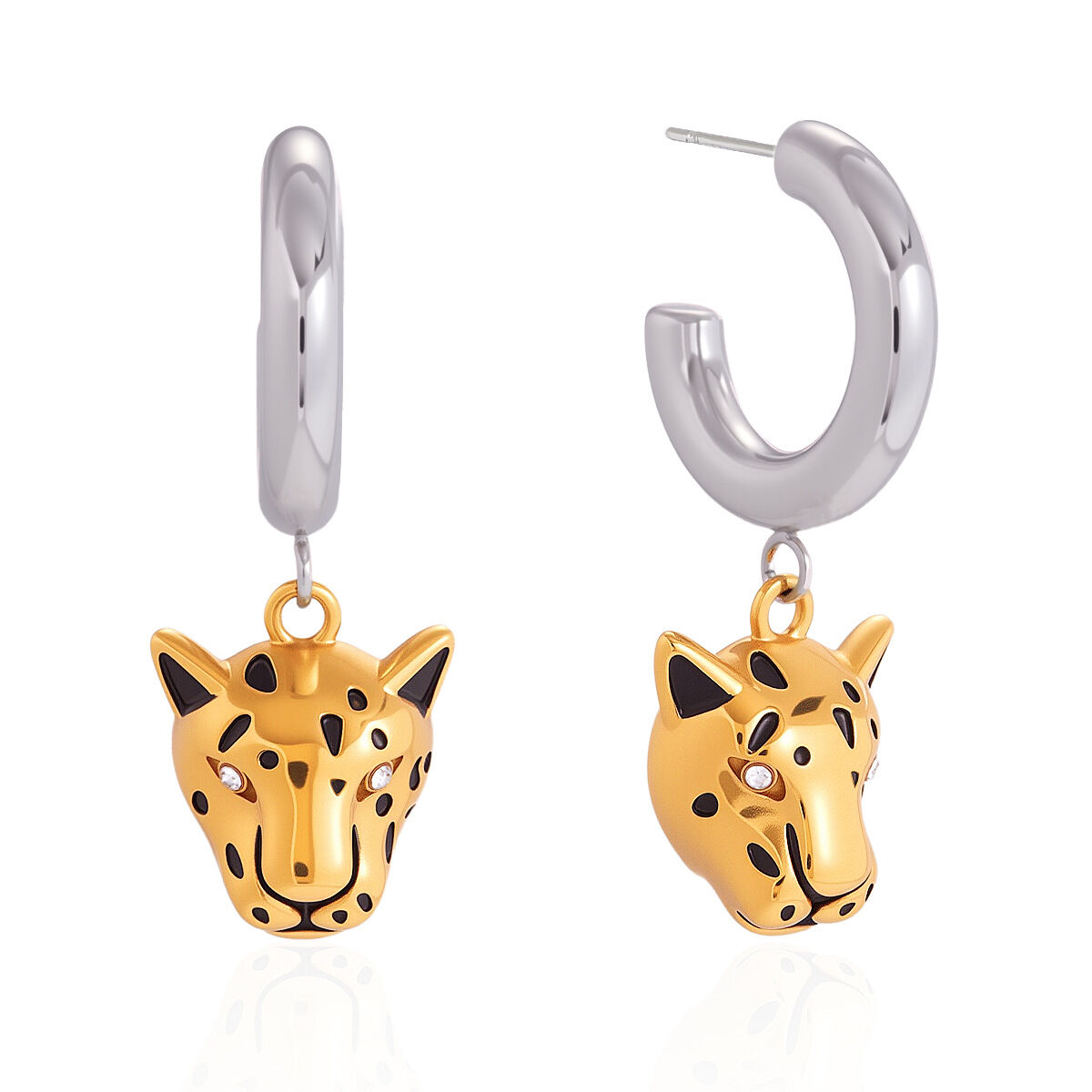 Bold Leopard Head Stainless Steel Waterproof&Anti-tarnish Gold Color Women's Drop Earrings 