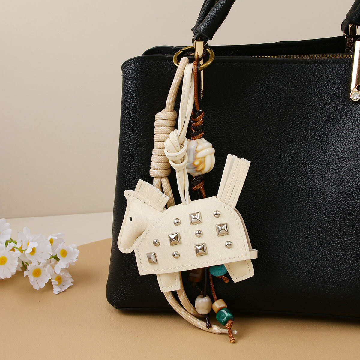 Simple Series Retro Nieten - verzierte Pony PU Damen-Taschenanhänger h5 