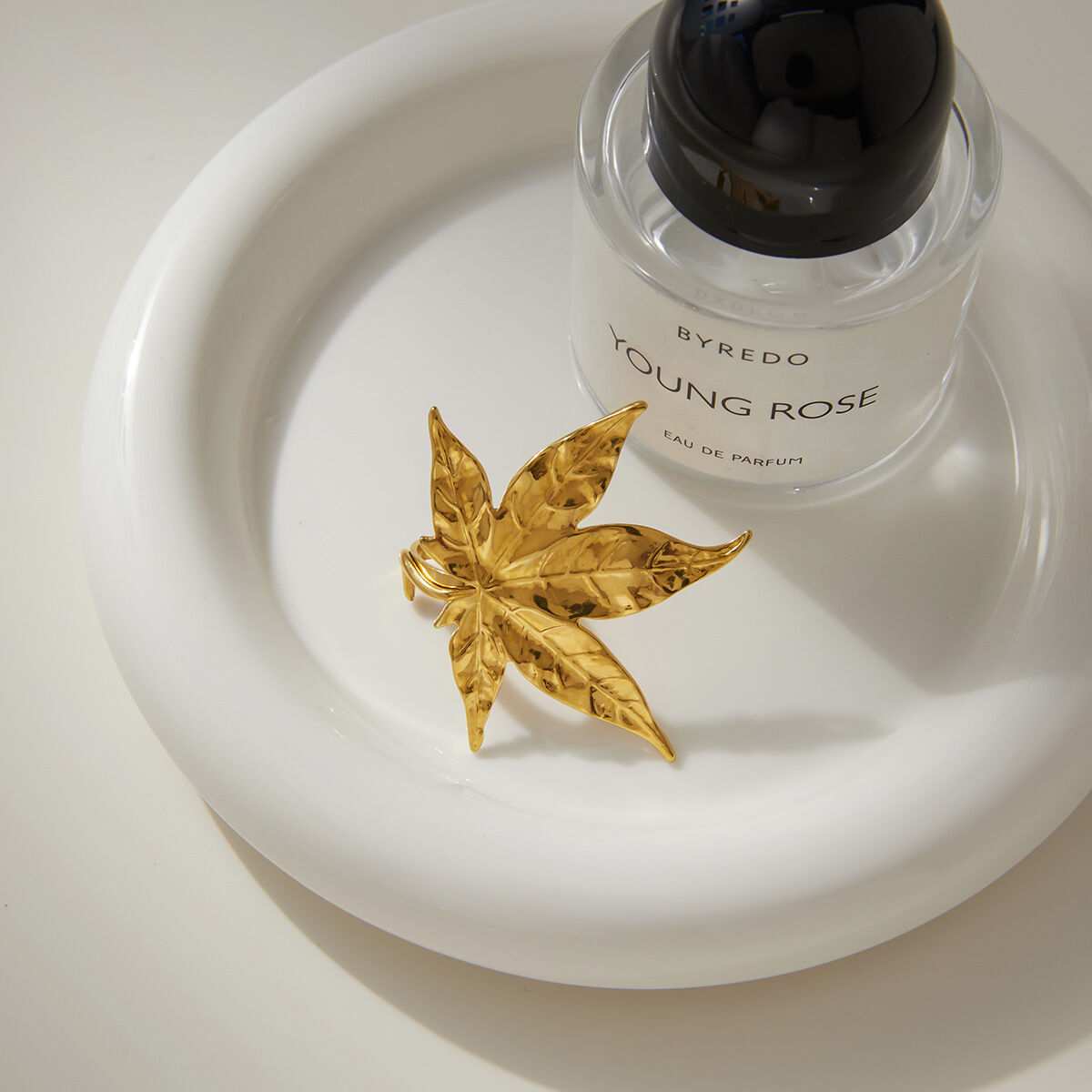 1 Piece Natural Maple Leaf Stainless Steel Waterproof Gold Color Statement Rings h5 Picture6