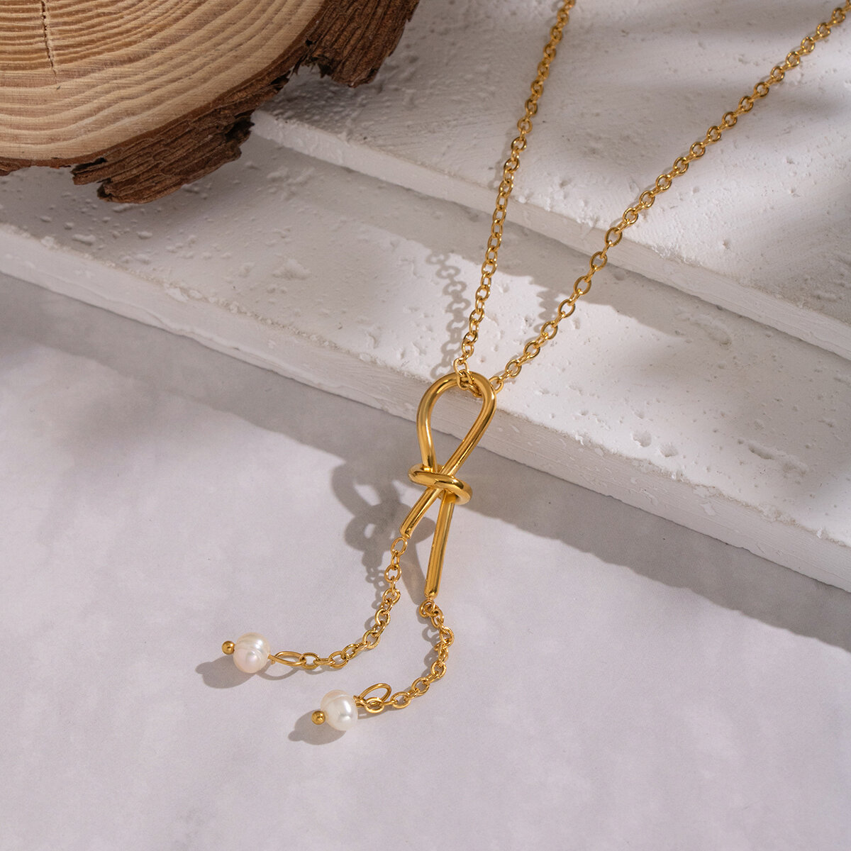 1 Piece Tassel Chain Stainless Steel Waterproof Gold Color Pearl Pendant Necklace Picture4