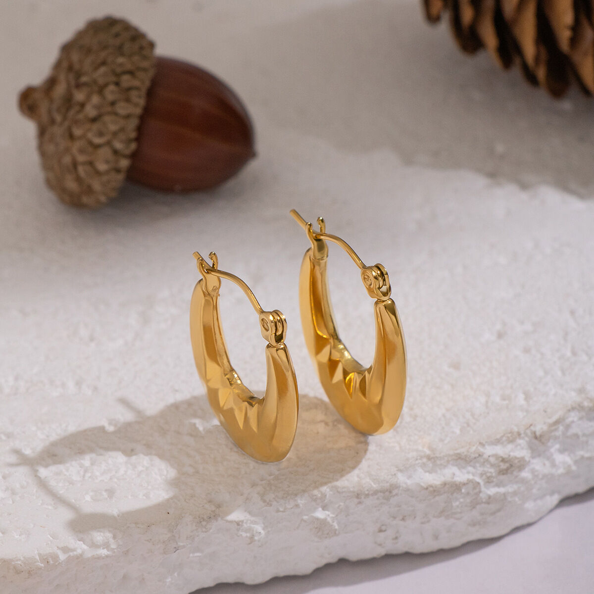 1 Pair Stainless Steel Waterproof Gold Color Hoop Earrings h5 Picture3