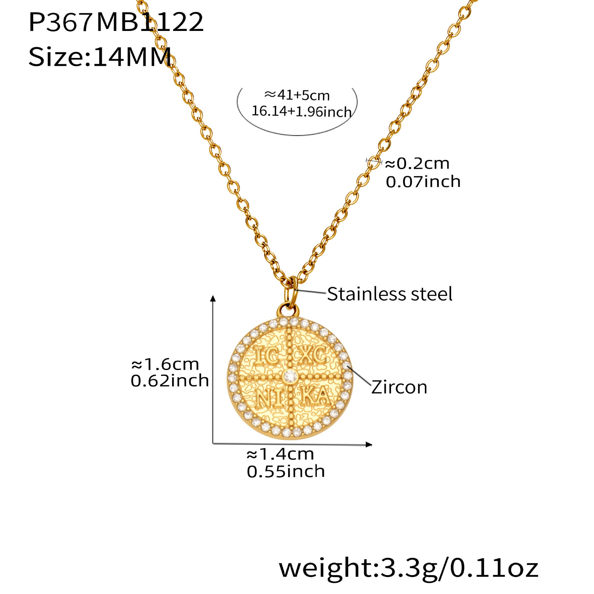 P367 - Round Gold Necklace, 14Mm Diameter, 41+5Cm Picture3