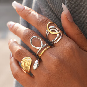 1 Stück Alltags-Statement-Ring aus unregelmäßig geformtem, wasserfestem und anlaufgeschütztem Edelstahl in Goldfarbe h5 Bild4