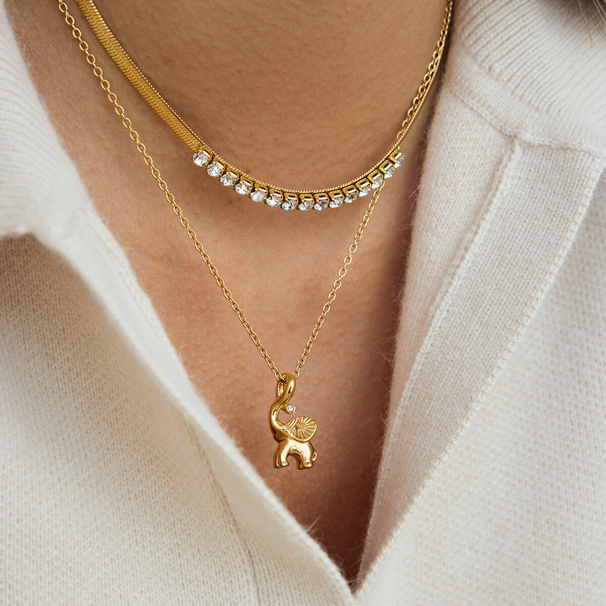 1 Piece Designable Elephant Stainless Steel Waterproof Gold Color Women's Pendant Necklaces 2