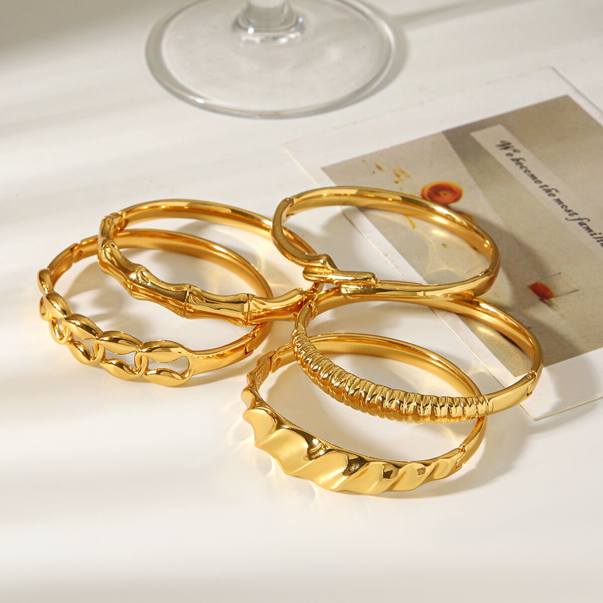 Irregular Shape Stainless Steel Waterproof Gold Color Bangle h5 Picture5