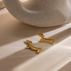 Whimsical Dachshund Stainless Steel Waterproof Gold Color Women's Stud Earrings h5 Picture6