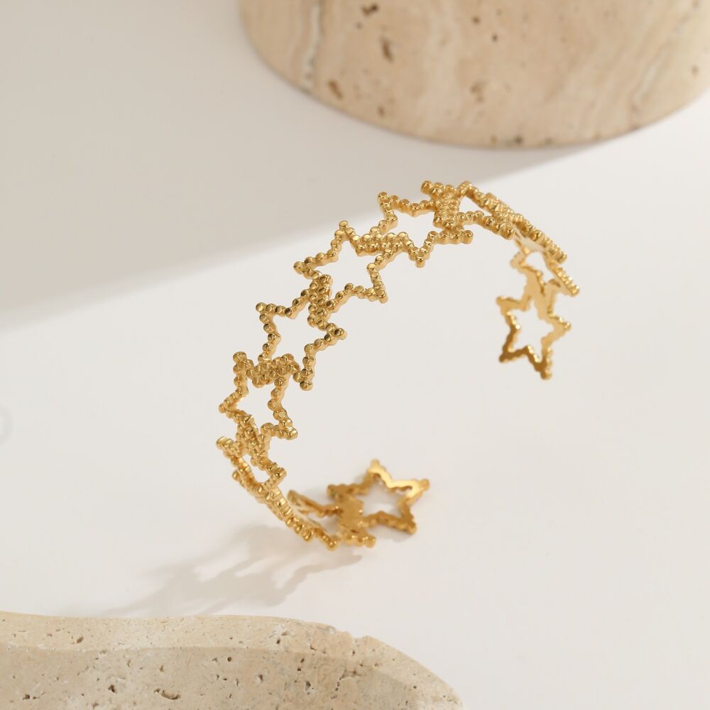 Luxurious Star Hollowed-out Stainless Steel Waterproof Anti - Tarnish Gold Color Women's Cuff Bracelets h5Picture2