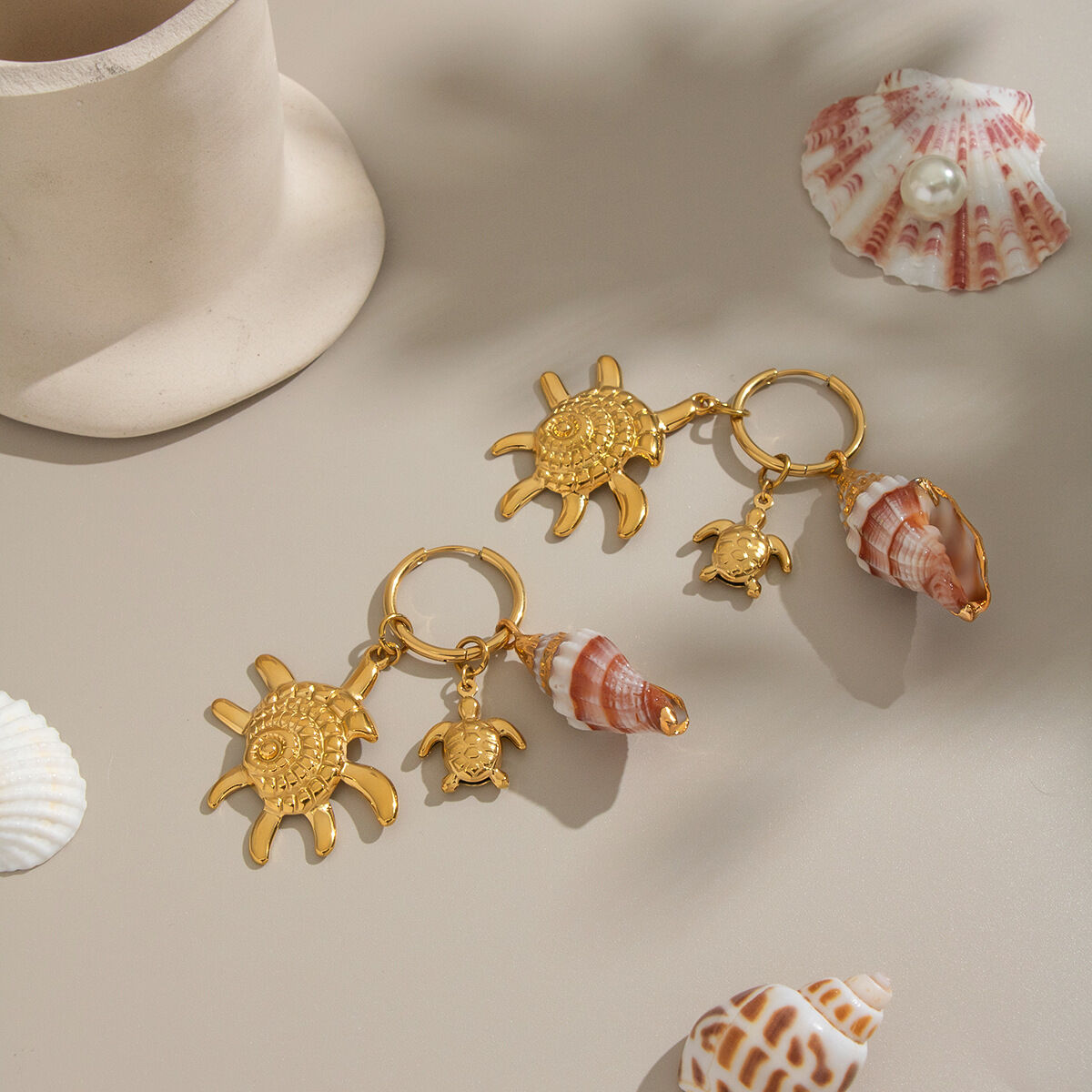 Vacation Shell Starfish Stainless Steel Waterproof Women's Drop Earrings