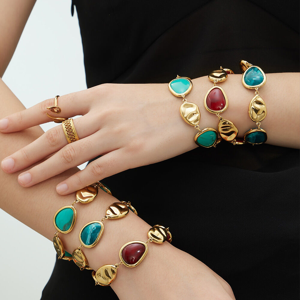 Irregular Shape Acrylic Stainless Steel   Gold Color  Waterproof Anti - Tarnish Women's Beaded Bracelets h5 Picture2