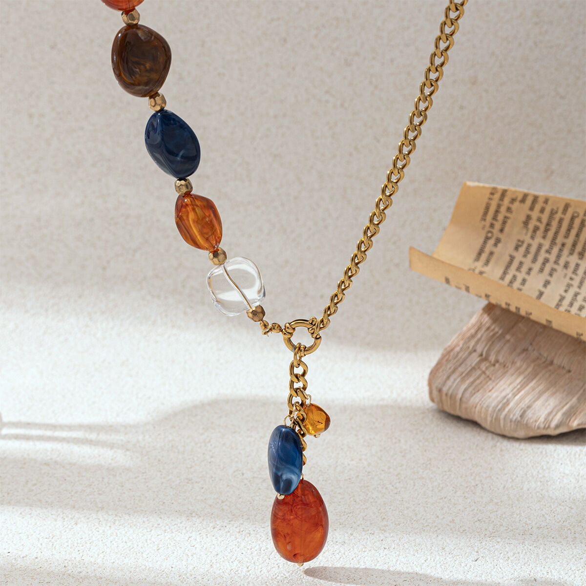 1 pezzo di collana di perline da donna in acciaio inossidabile traslucido di forma irregolare, impermeabile, color oro