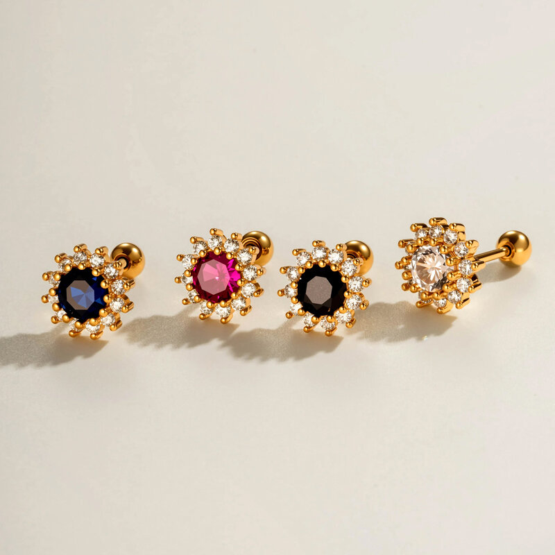 Exquisite Annular Copper Gold Color Zircon Women's Piercing Earrings h5Picture4