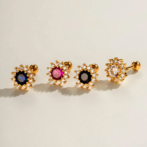 Exquisite Annular Copper Gold Color Zircon Women's Piercing Earrings h5 Picture4