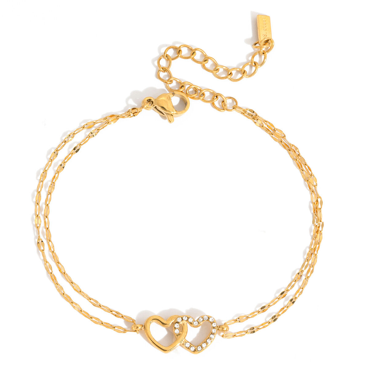 Sophisticated Double Heart Stainless Steel Waterproof&Anti-tarnish Gold Color Women's Chain Bracelets h5