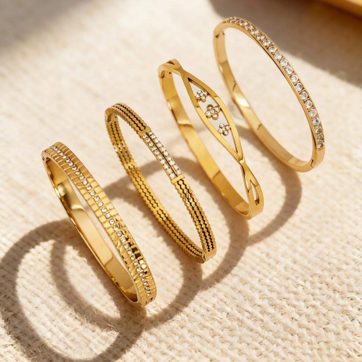 Luxurious Droplet Line Stainless Steel Waterproof Anti - Tarnish Gold Color Zircon Women's Bangles 2