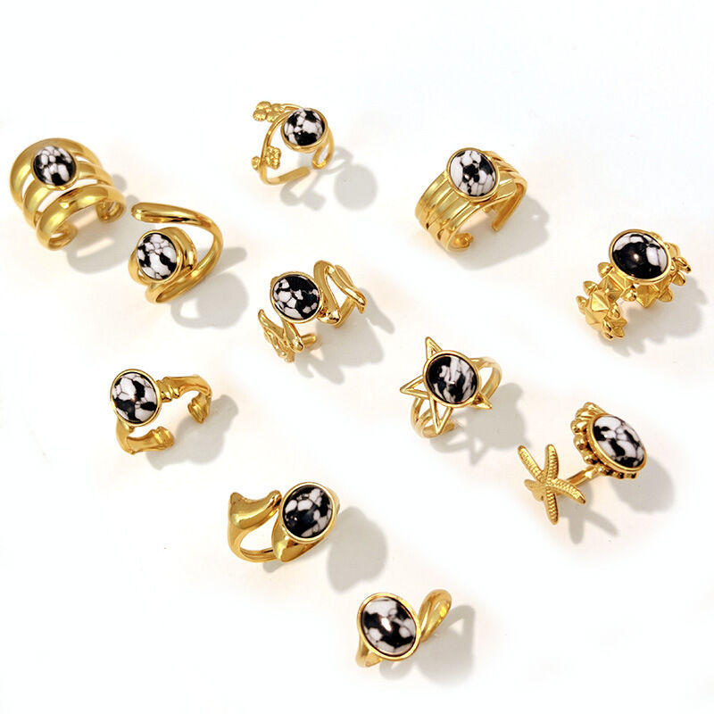 1 Piece Stainless Steel Waterproof Gold Color Natural Stone Ring Picture4