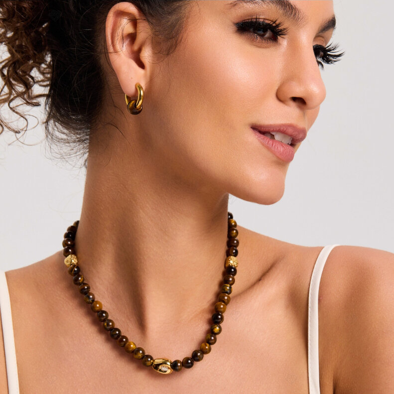 1-teiliges klassisches Retro-Schmuckset aus wasserdichtem Edelstahl in Goldfarbe mit Zirkonia für Damen 2