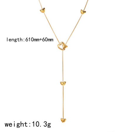 Casual Heart Stainless Steel Waterproof Gold Color Rhinestone Women's Pendant Necklaces