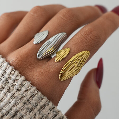 1 PieceHammered Texture Shape Waterproof Anti - Tarnish Stainless Steel Gold Color Statement Rings
