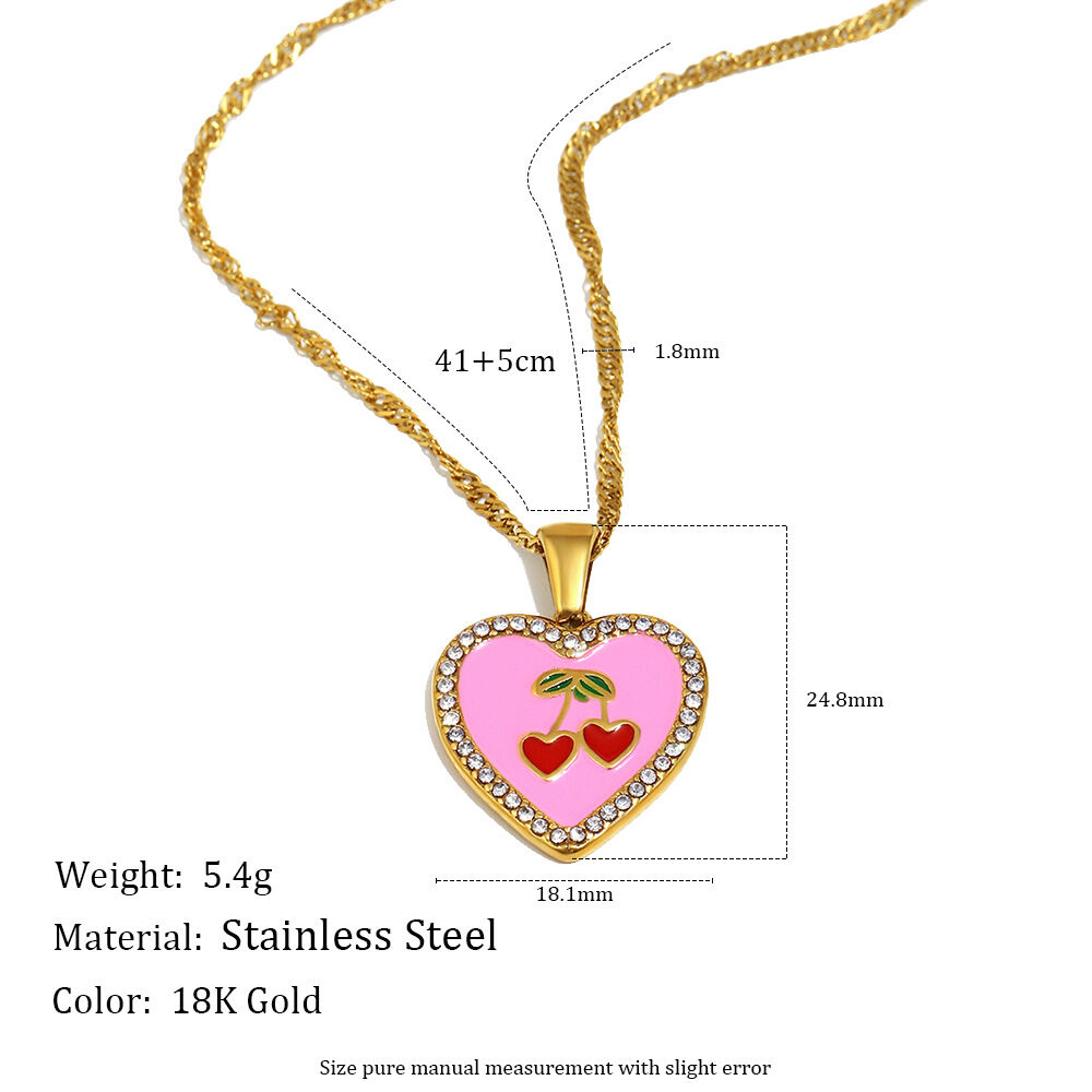 1 Piece Seewt Daily Heart Cherry Stainless Steel Waterproof Women's Pendant Necklaces h5Picture4