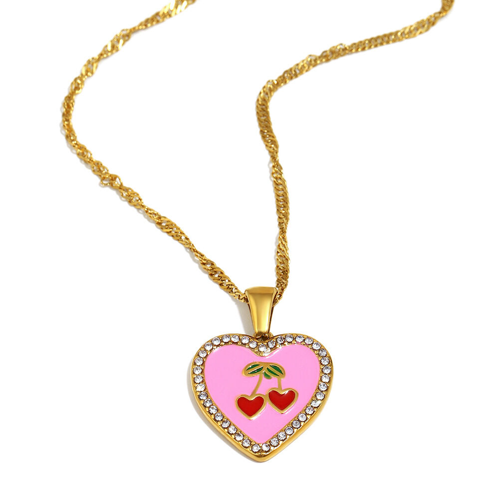 1 Piece Seewt Daily Heart Cherry Stainless Steel Waterproof Women's Pendant Necklaces