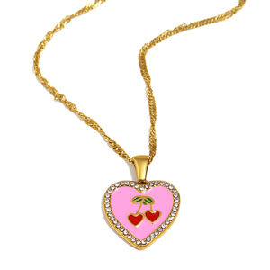 1 Piece Seewt Daily Heart Cherry Stainless Steel Waterproof Women's Pendant Necklaces h5