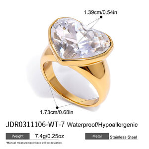 Shining Statement Heart Stainless Steel Waterproof Gold Color Statement Rings h5 Picture2