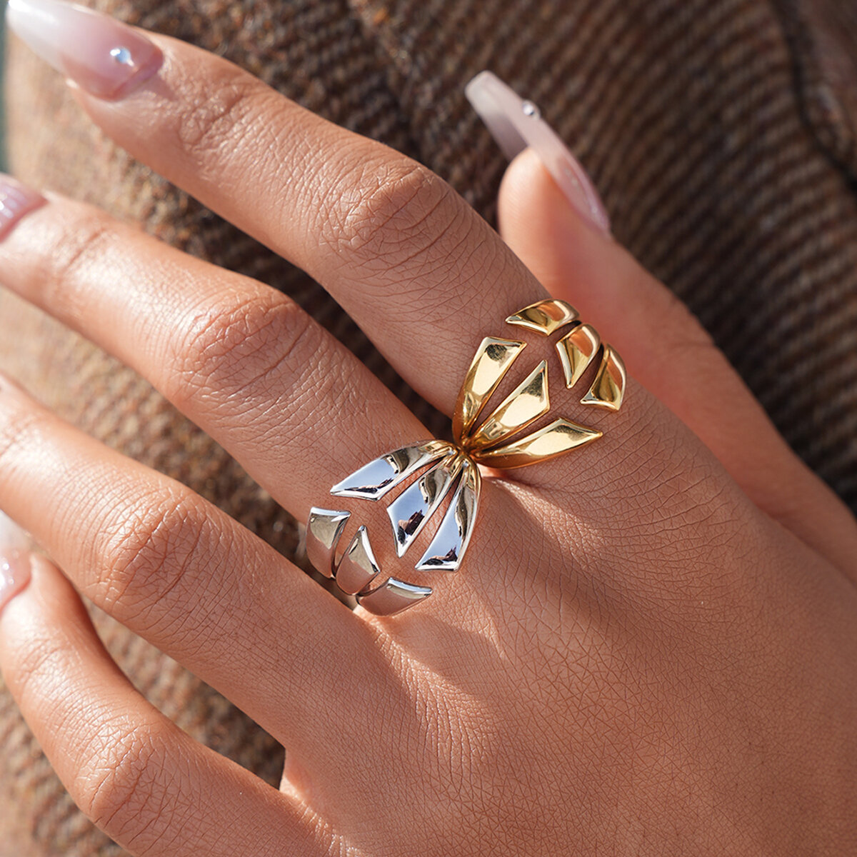 Daily Irregular Shape Stainless Steel Waterproof   Gold Color  Statement Rings 2