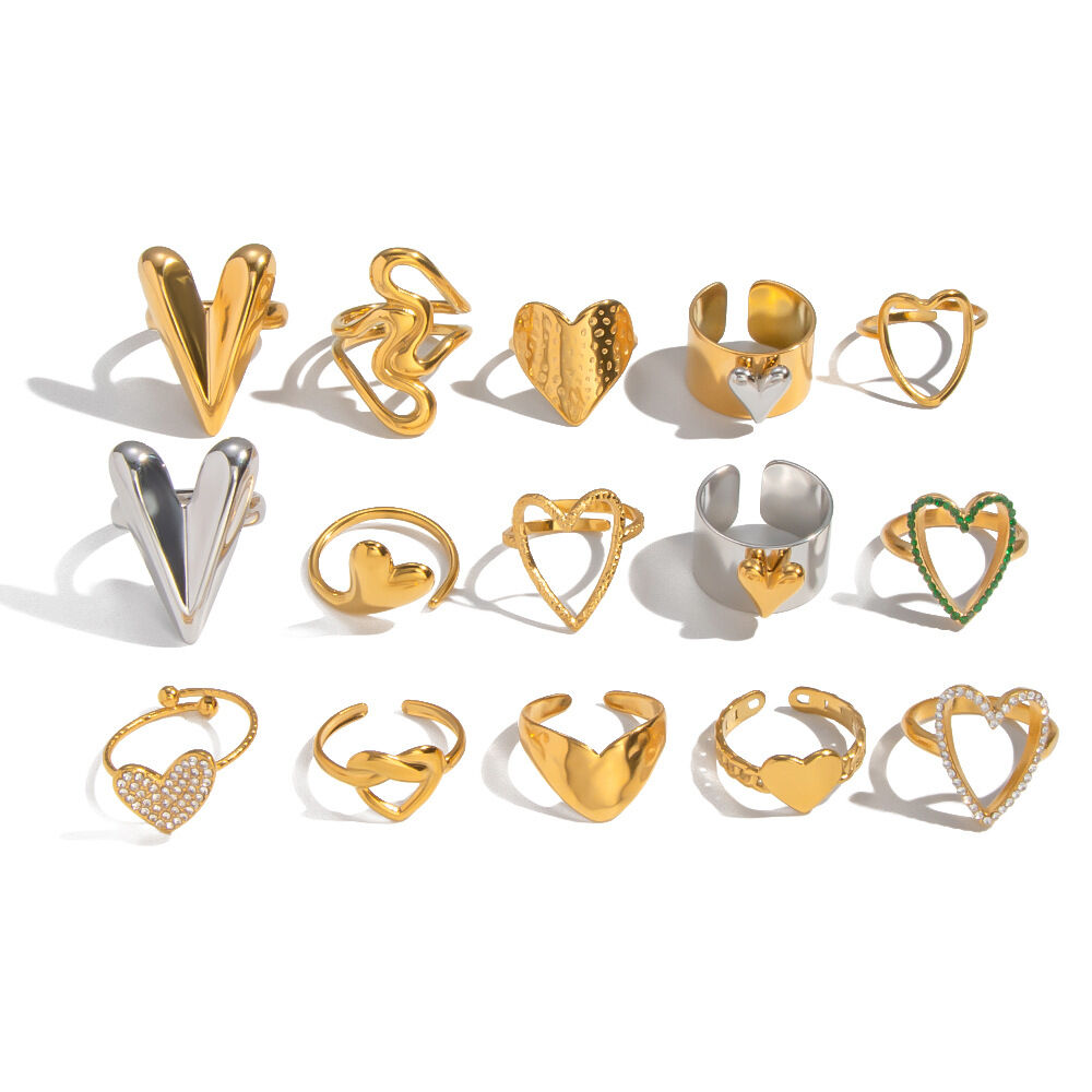 1 Piece Heart Stainless Steel Waterproof Gold Color Statement Ring Picture5