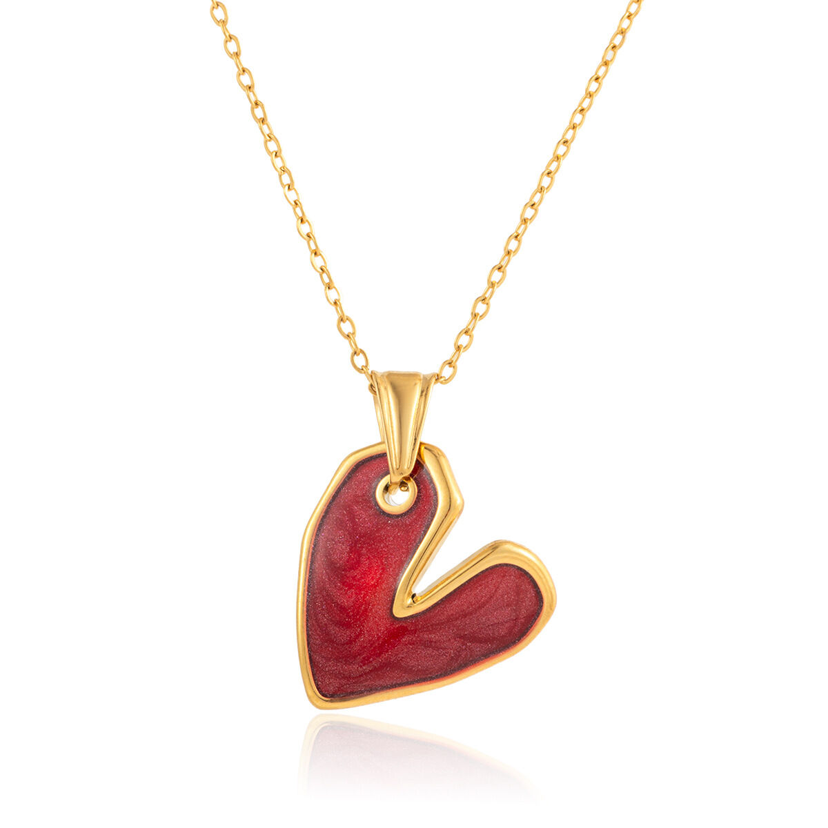 1 Piece Versatile Red Heart Stainless Steel Waterproof Gold Color Women's Pendant Necklaces h5 