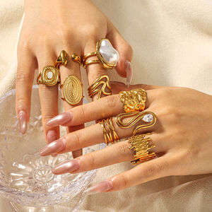 Irregular Shape Stainless Steel Waterproof Gold Color Zircon Statement Ring h5 Picture5