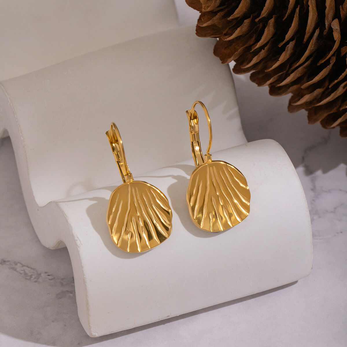 1 Pair Leaf Shape Stainless Steel Waterproof Gold Color Drop Earrings h5 Picture2