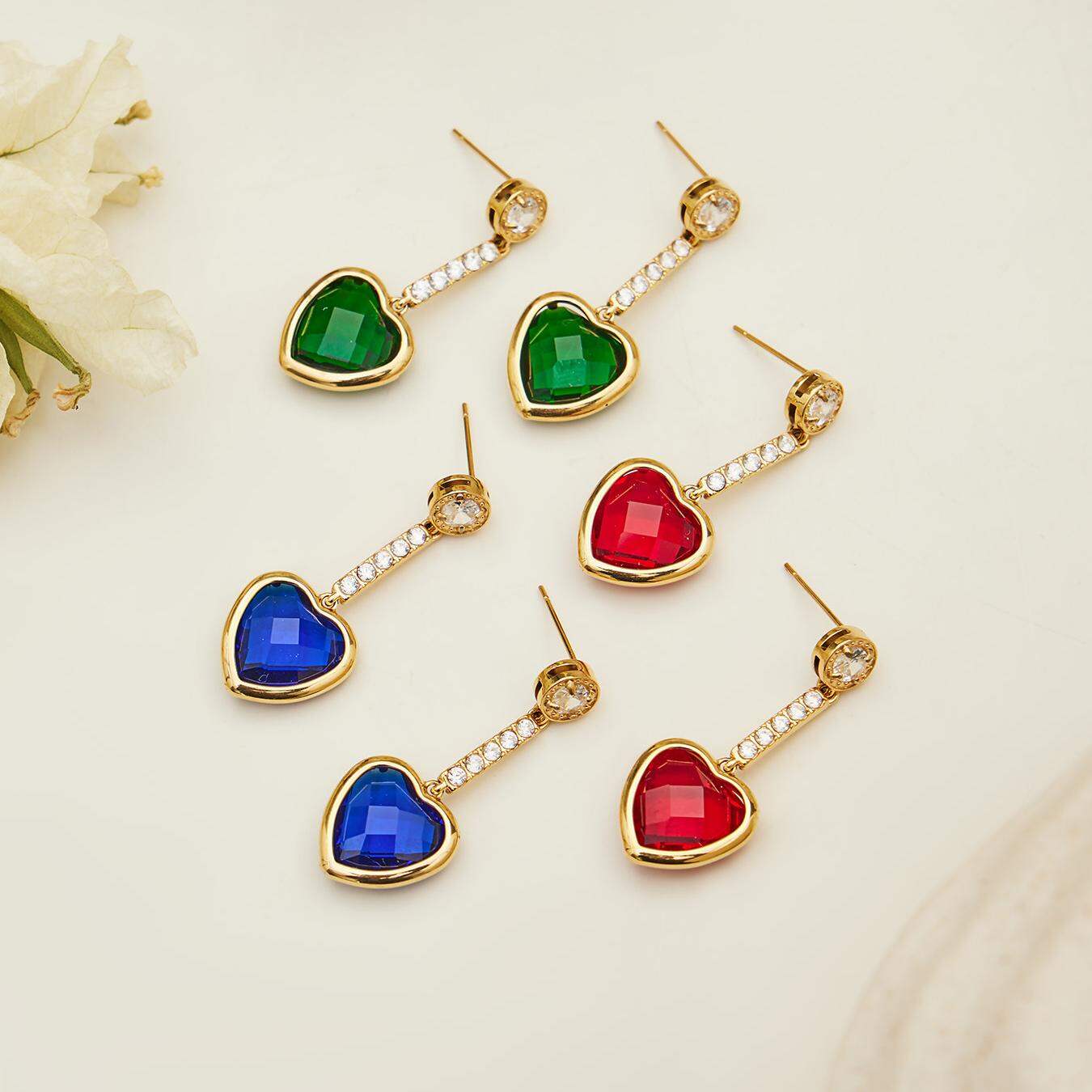 Romantic Heart Glass Stainless Steel Waterproof Anti - Tarnish Gold Color Women's Long Necklaces h5 Picture6
