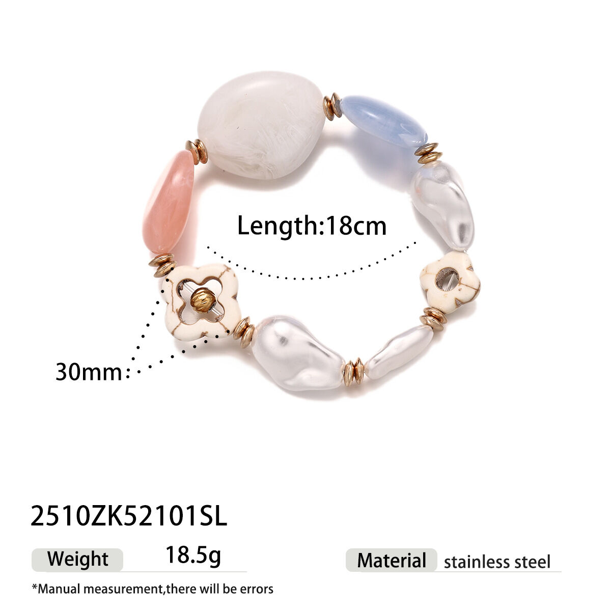 1 Piece Colorful Irregular Shape Stainless Steel Waterproof Gold Color Women's Beaded Necklaces h5 
