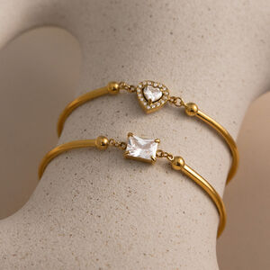 Braccialetti con ciondoli da donna color oro, in acciaio inossidabile con zirconi, impermeabili e anti-ossidazione h5 Immagine5