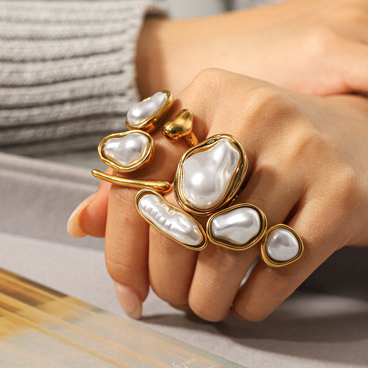 1 Piece Luxurious  Droplet Irregular Shape Stainless Steel Waterproof  Gold Color  Statement Rings h5 Picture3