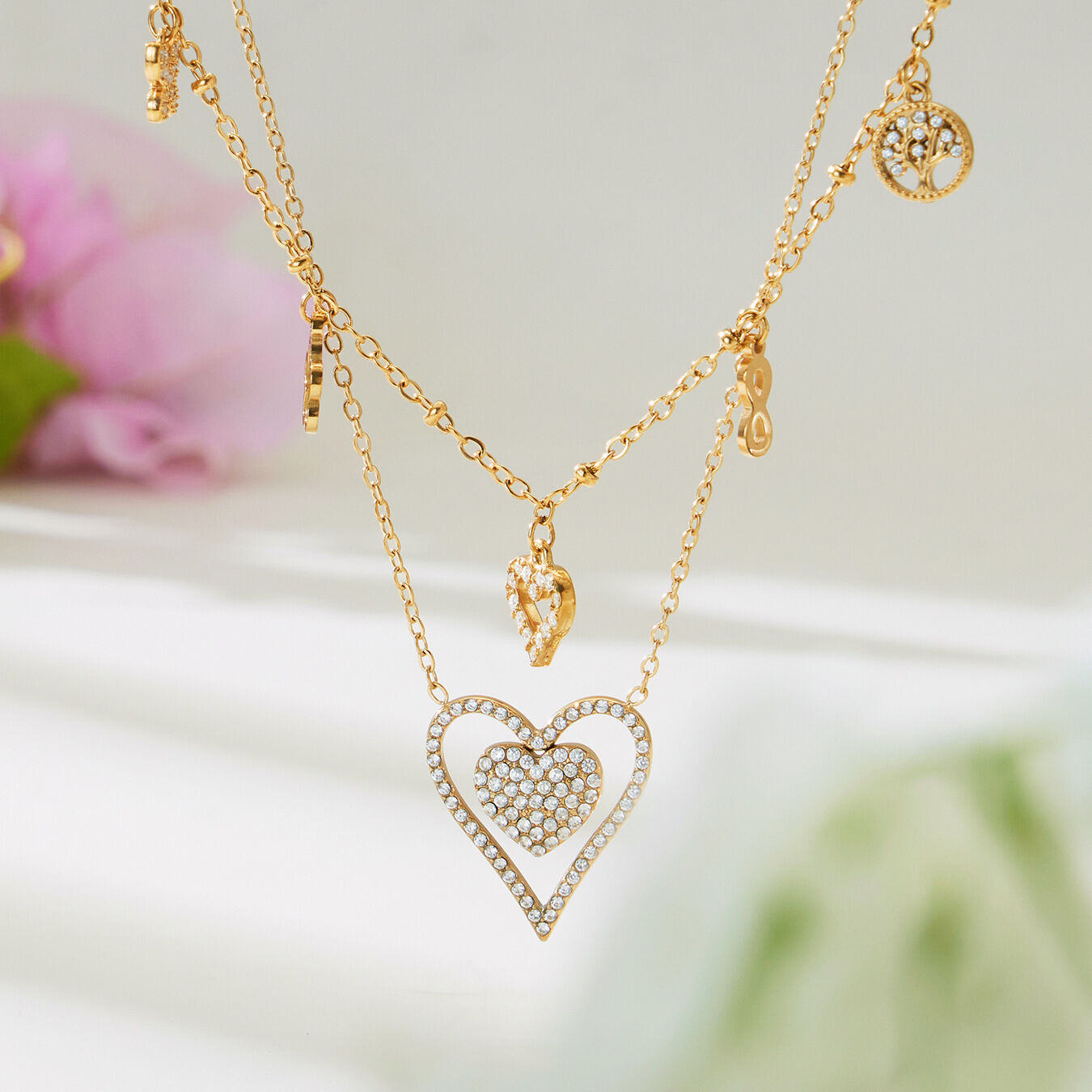 1 Piece Exquisite Heart Stainless Steel Waterproof Gold Color Zircon Women's Pendant Necklaces Picture2