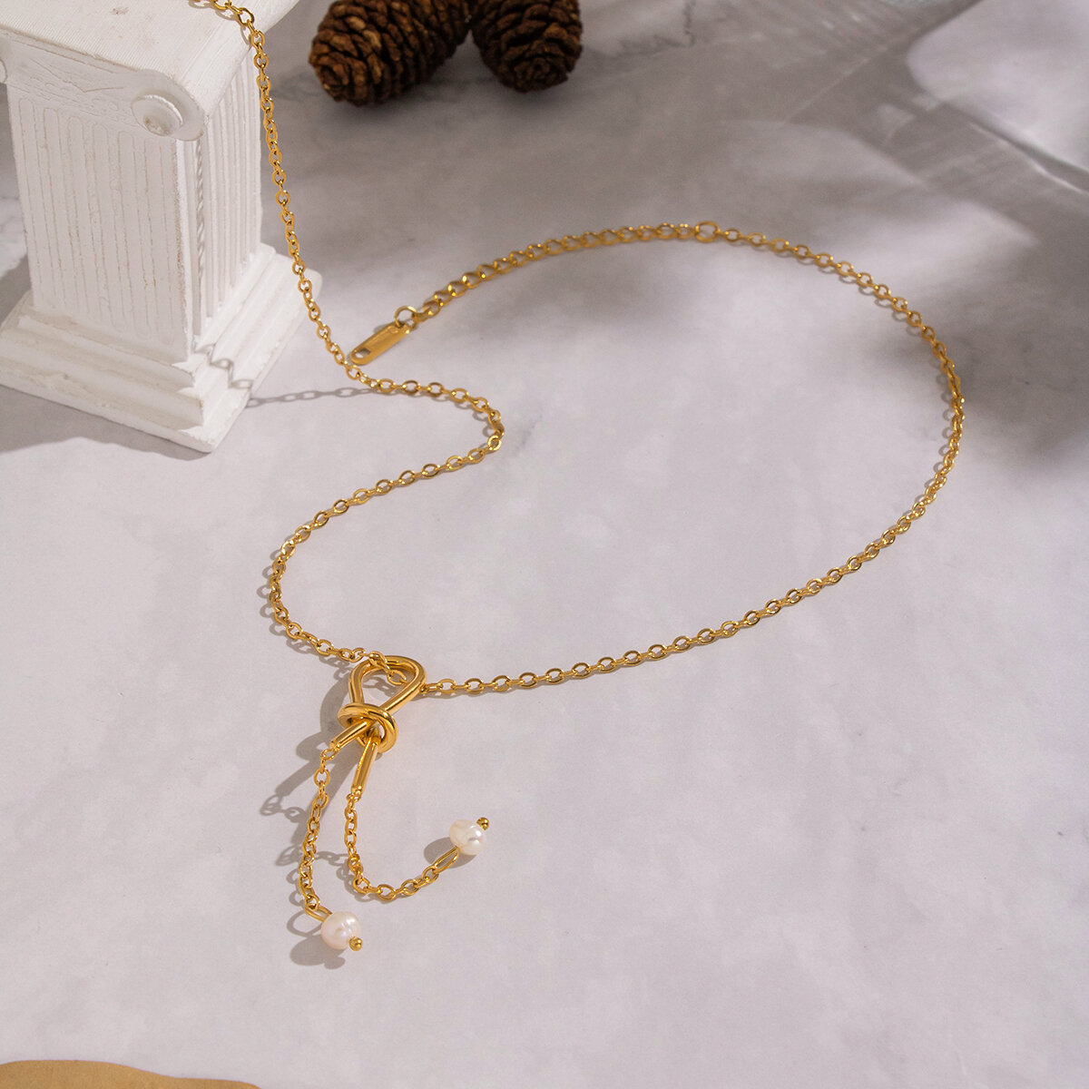 1 Piece Tassel Chain Stainless Steel Waterproof Gold Color Pearl Pendant Necklace h5 Picture3