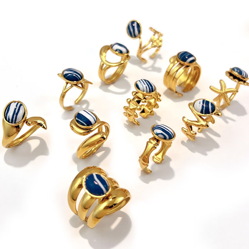 1 Piece Stainless Steel Waterproof Gold Color Natural Stone Ring Picture4