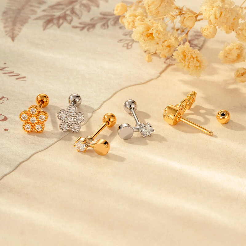 Shining Moon Copper Gold Color Zircon Women's Piercing Earrings Picture3