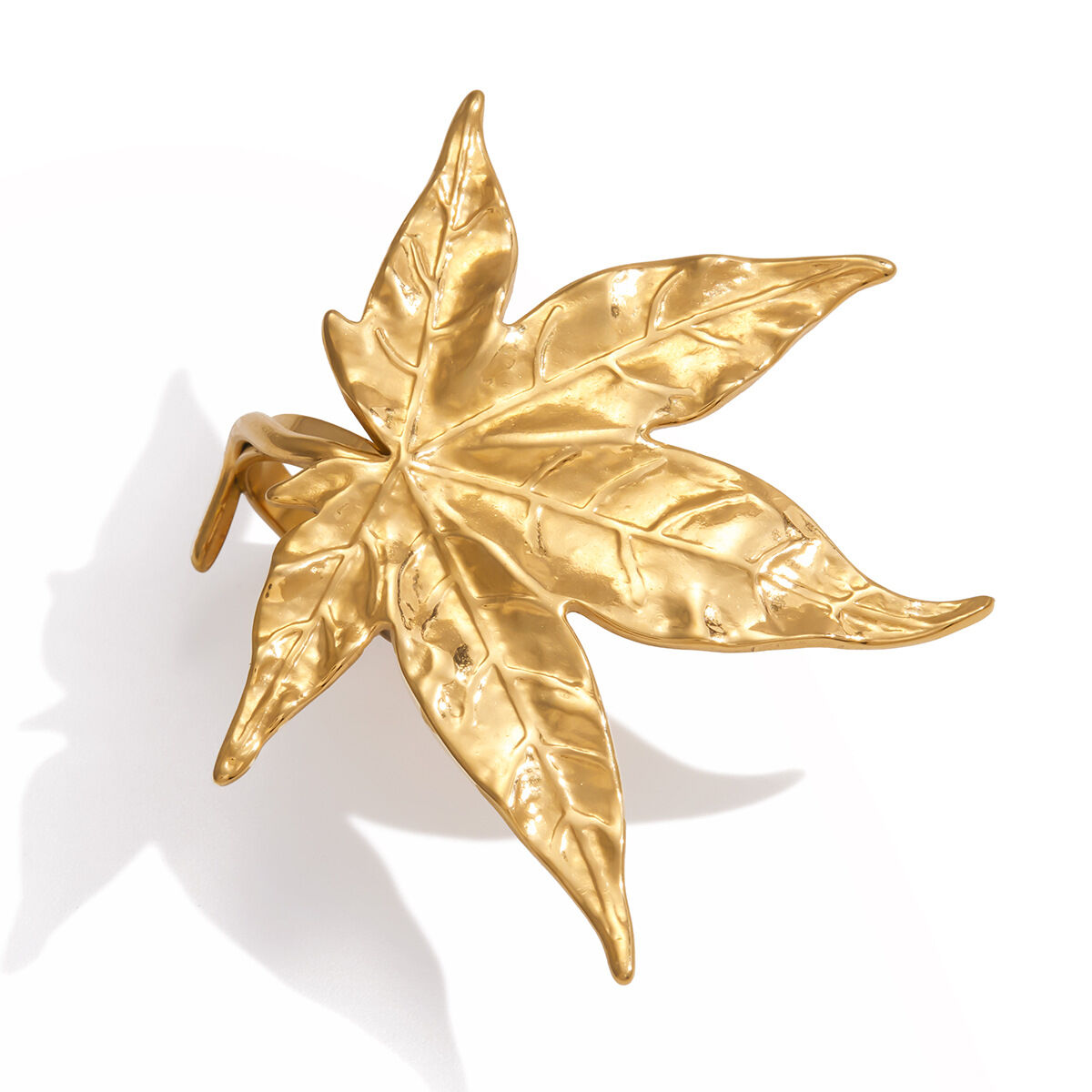 1 Piece Natural Maple Leaf Stainless Steel Waterproof Gold Color Statement Rings h5 